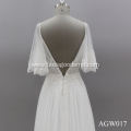 Sexy Illusion Backless V Neck Sweep Train Lace Fashion Bride Short Sleeve Wedding Dress